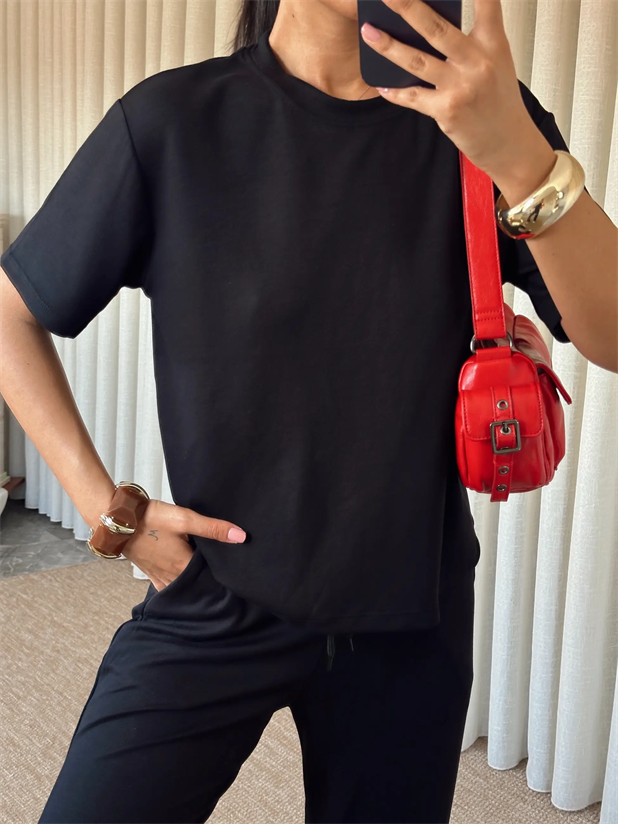 Modal Pantolon T-shirt Takım - Siyah