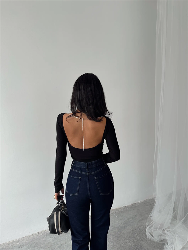 Mia Diamond Detay Bodysuit Siyah - Siyah