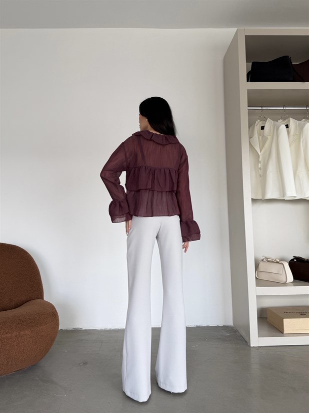 Fırfır Detaylı Bluz - Mürdüm