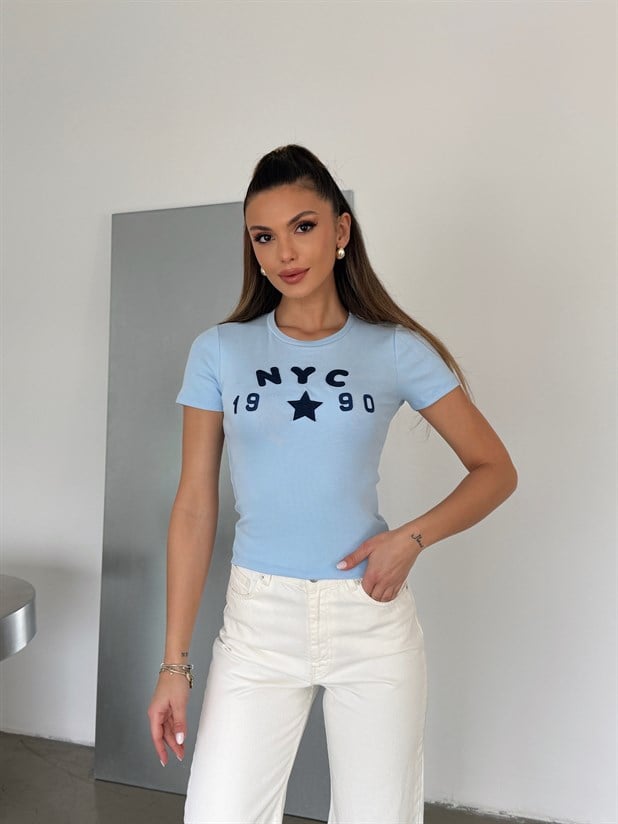 NYC 1990 Nakışlı Basic - Mavi