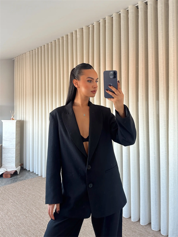 Lily Keten Blazer - Siyah