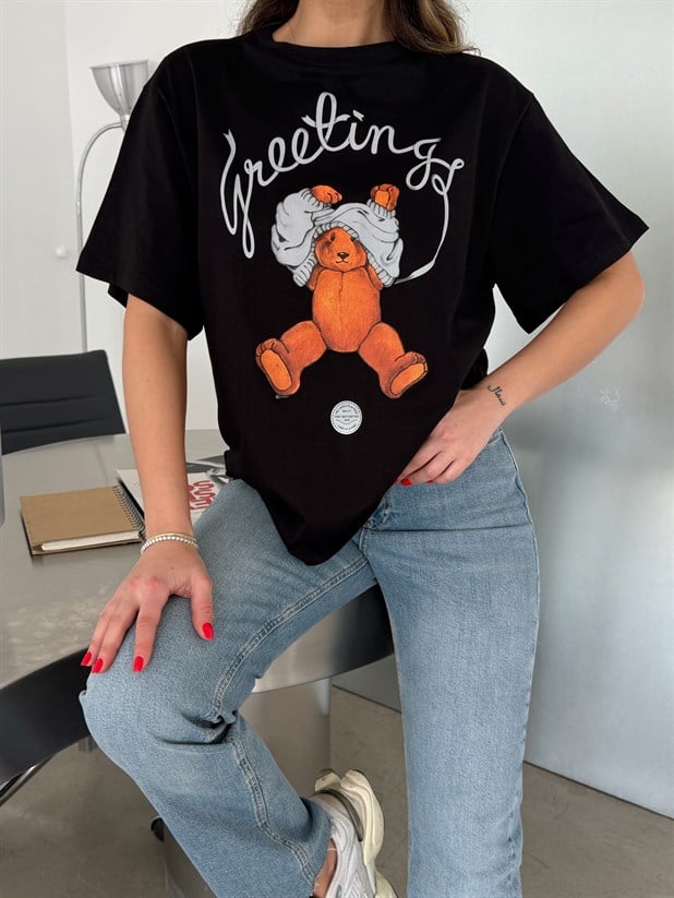 Bear Baskılı Basic - Siyah