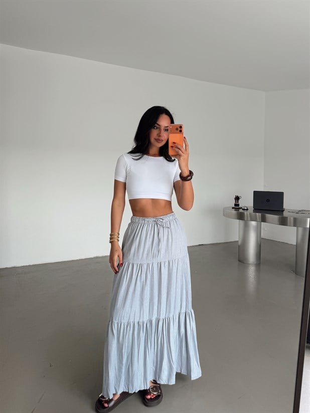Katlı Maxi Etek - Gri
