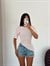 Kısa Kol Asimetrik Basic T-shirt - Pembe