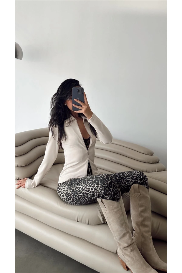Nora Fermuarlı Bluz Bej - Bej
