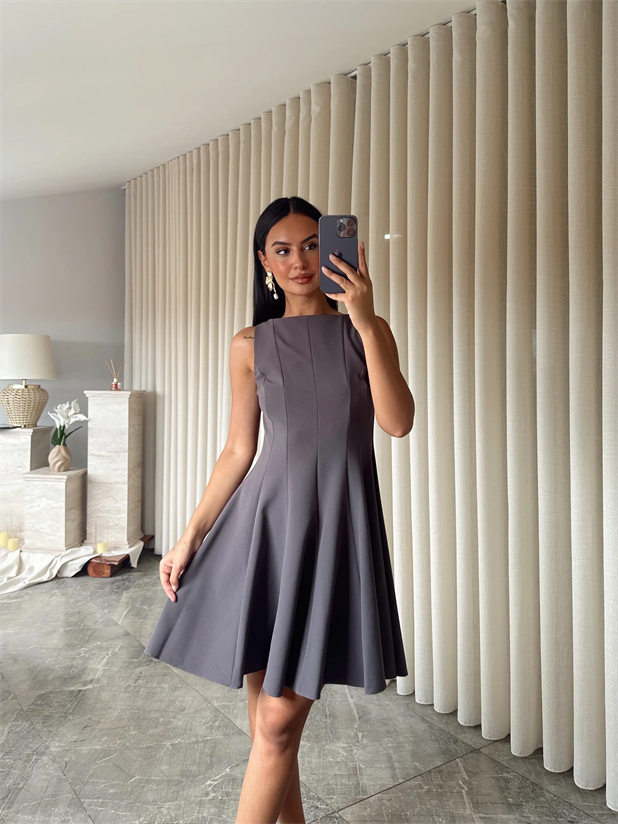 Kolsuz Kloş Elbise - Antrasit