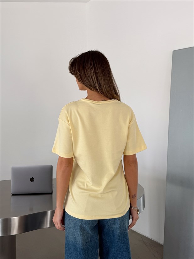Bebe Yaka Basic T-shirt - Sarı