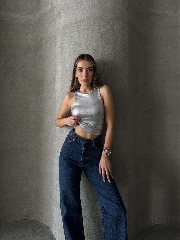 Lily Varaklı Crop Silver - Gümüş