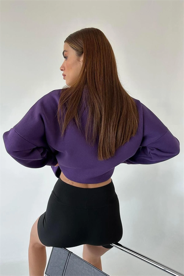 State Baskı Üç İplik Şardonlu Sweat Mor - Mor