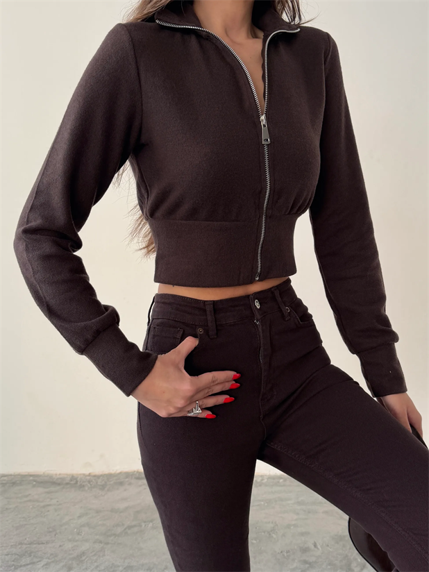 Ribanalı Balıkçı Triko Hırka - Kahve