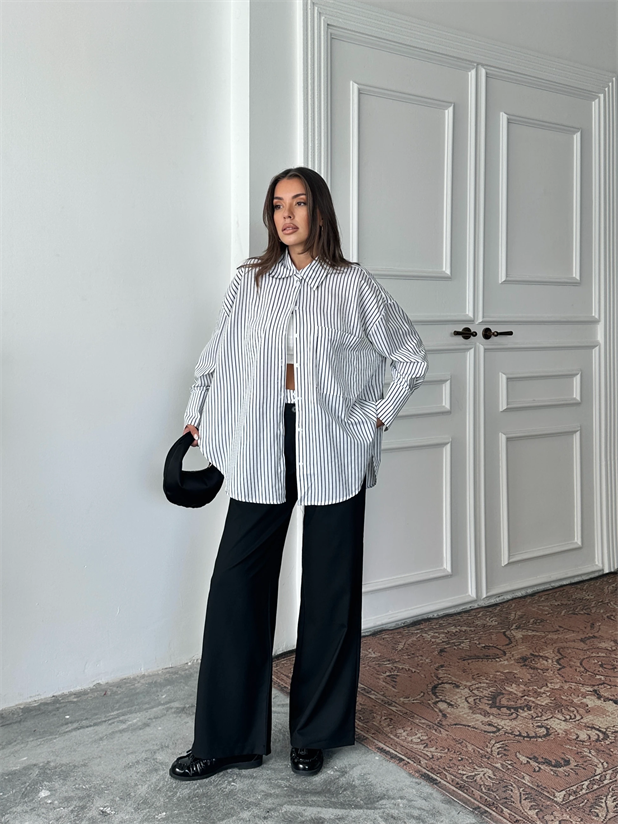 Bel Çizgi Detay Gömlekli Takım - Siyah