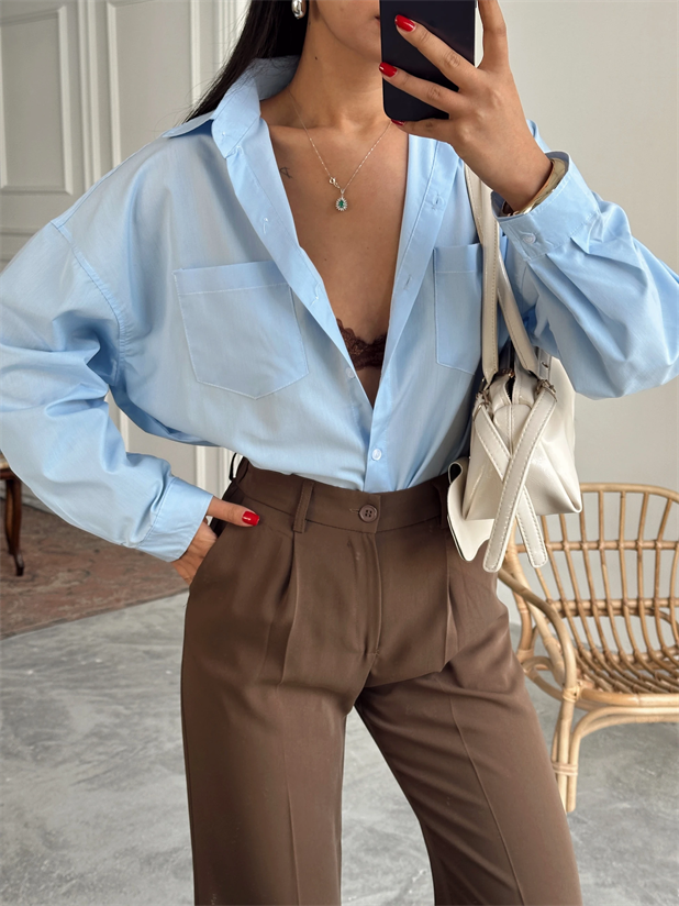 Süs Dikiş Detay Gömlek - Bebe Mavi