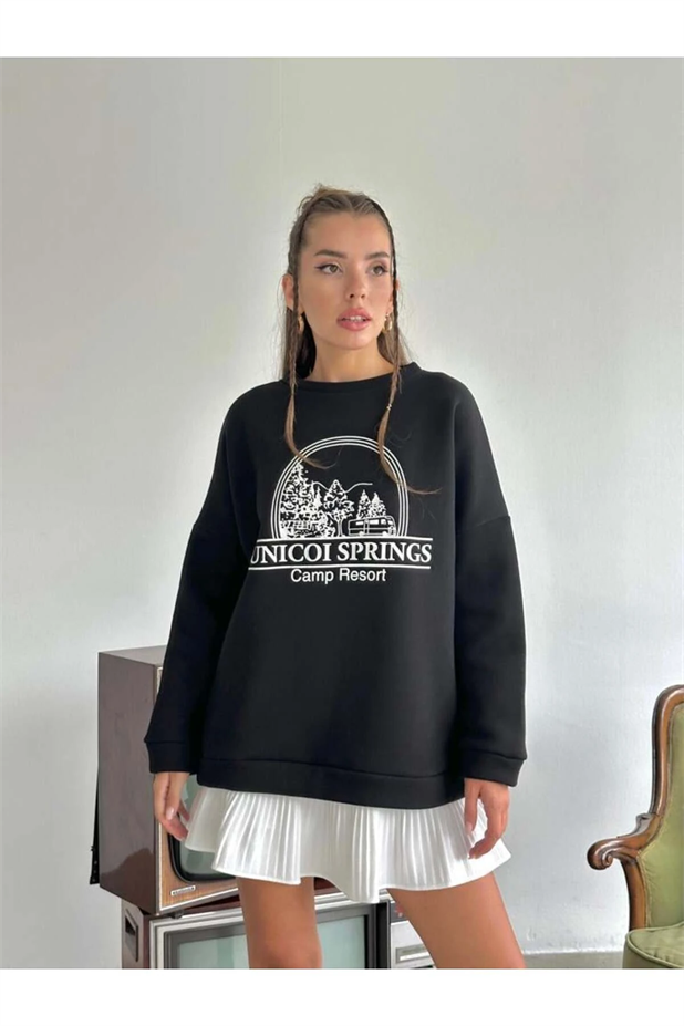 Unicoi Springs Üç İplik Oversize Sweat Siyah - Siyah