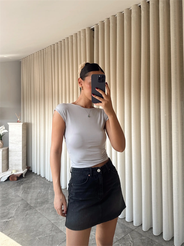 Sırt Açık Crop - Gri