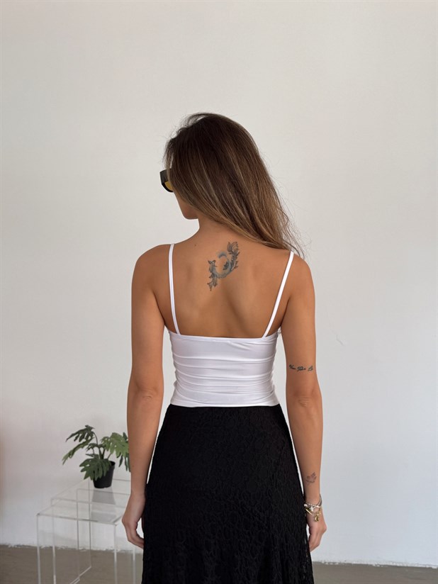 Askılı Crop Bluz - Beyaz