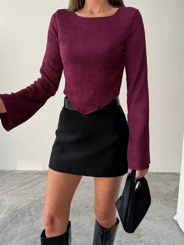 İspanyol Kol Akordiyon Bluz - Mürdüm