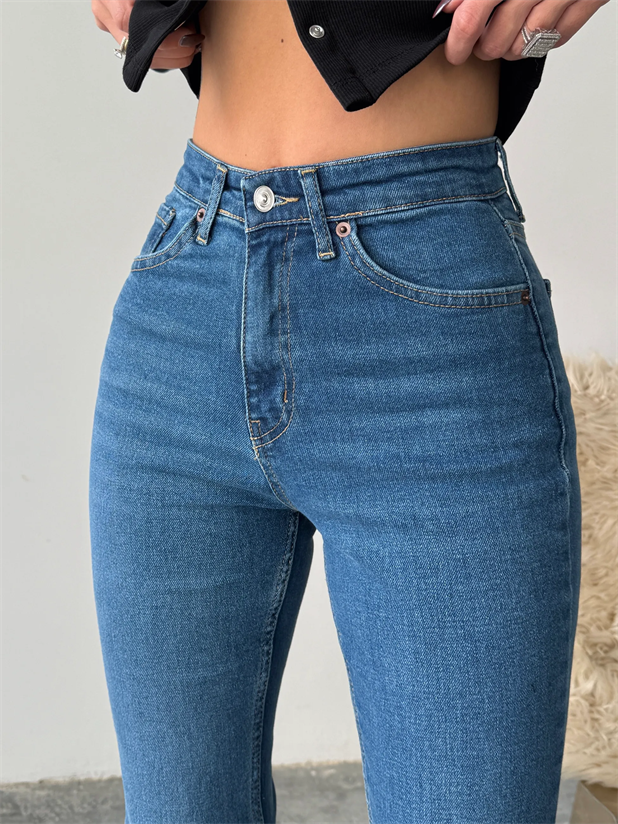 İspanyol Paça Jean - Mavi