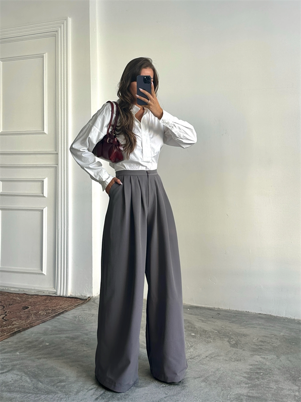 Nadia Pileli Pantolon Füme - Füme