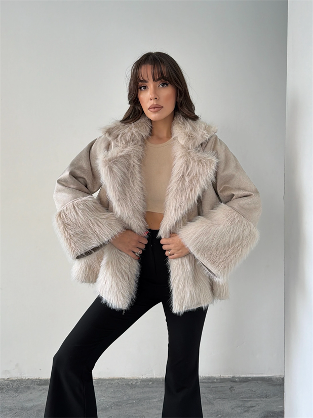 Kürklü Süet Kaban - Taş