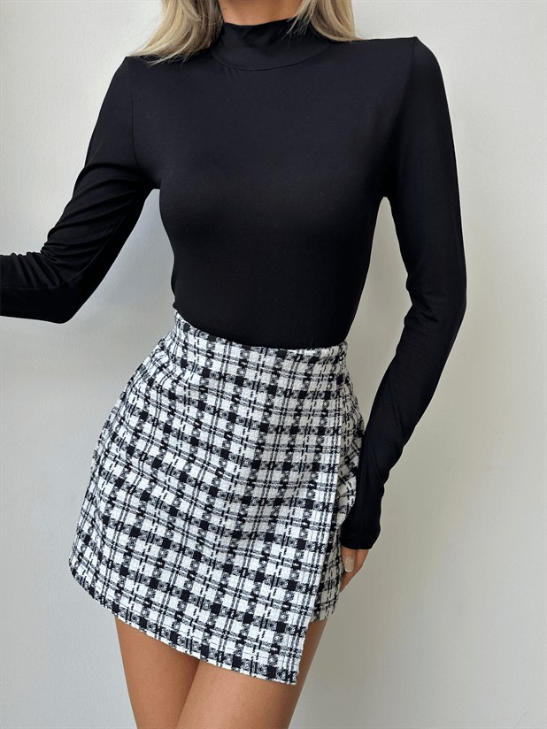 Dik Yaka Balıkçı Bluz Siyah - Siyah