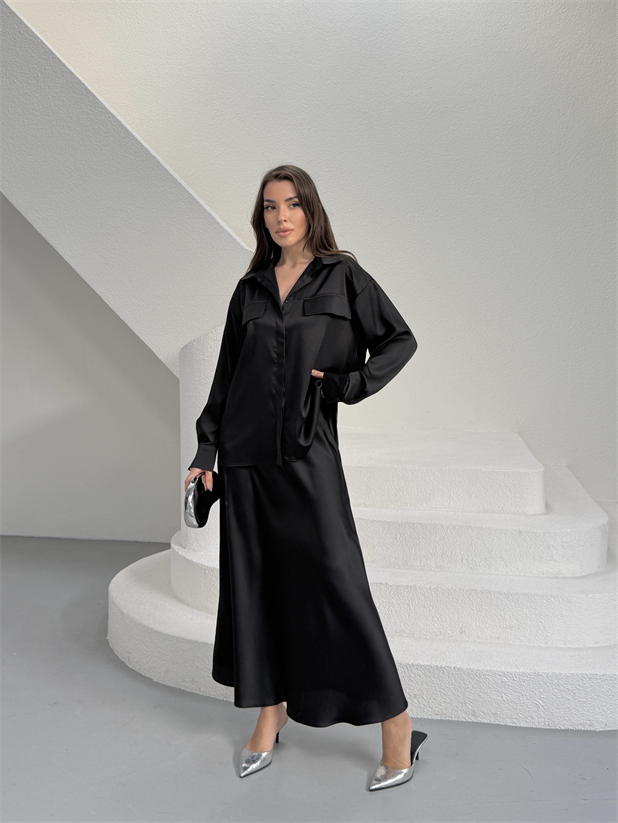 Krep Saten Gömlekli Takım - Siyah