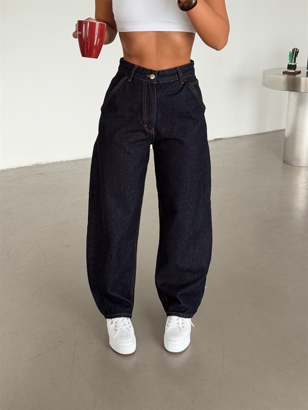 Yan Cep Detaylı Boyfriend Jean - Lacivert