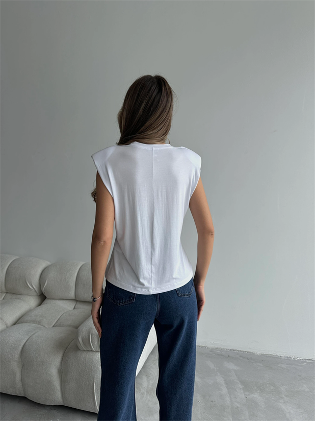 Lulu Vatkalı Tshirt Beyaz - Beyaz