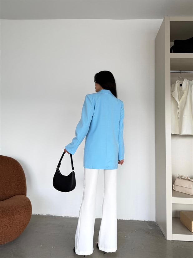 Çift Düğme Oversize Blazer  - Bebe Mavi