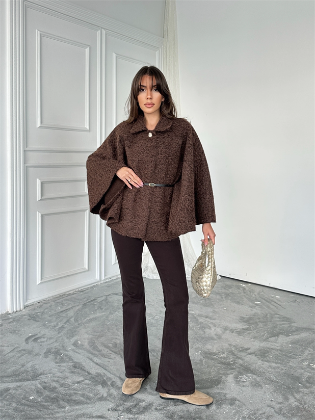 Kırçıllı Kaşe Panço  - Kahverengi