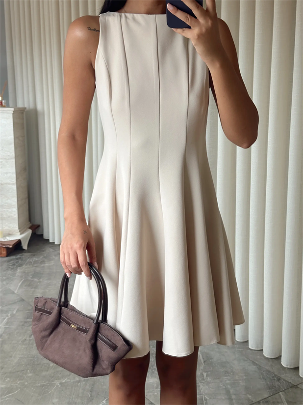 Kolsuz Kloş Elbise - Taş