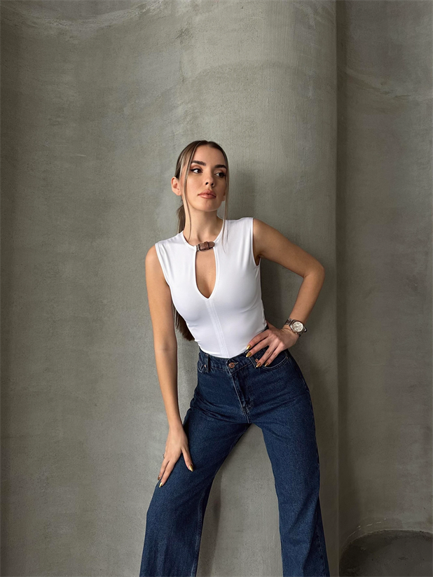 Janell Kemer Detay Bodysuit Beyaz - Beyaz