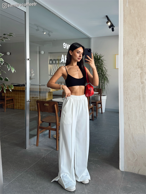 Renew Ön Dikiş Detaylı Yan Yırtmaçlı Pantolon Beyaz - Beyaz