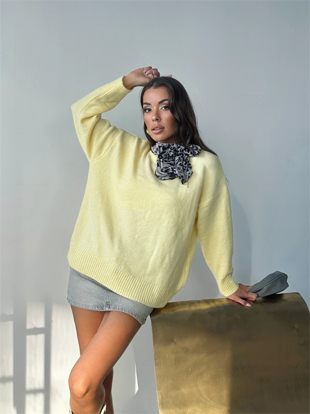 Yıkamalı Şardonlu Triko Kazak - Sarı