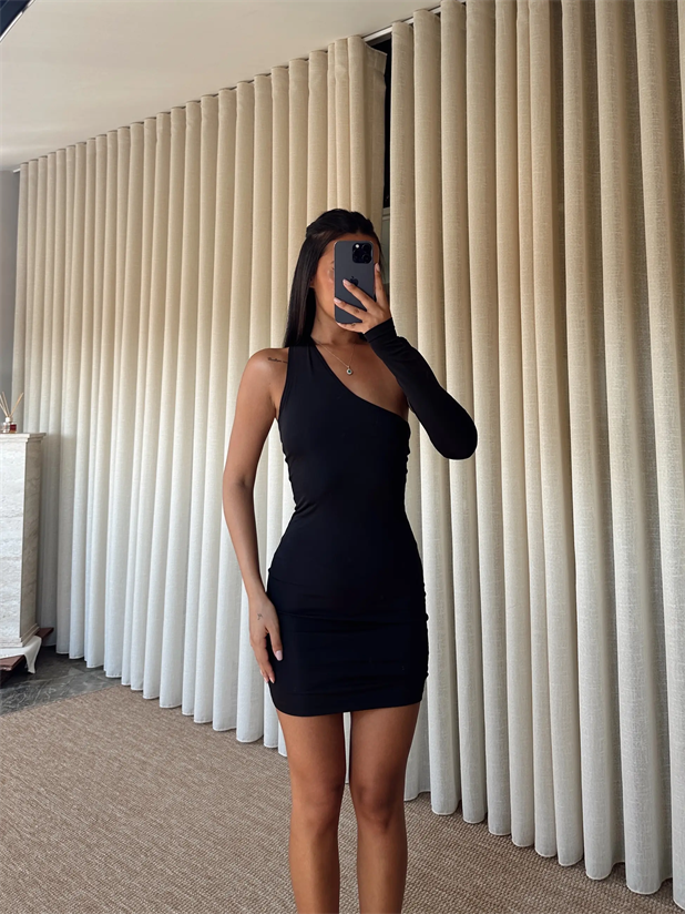 Pera Tek Kol Elbise Siyah - Siyah