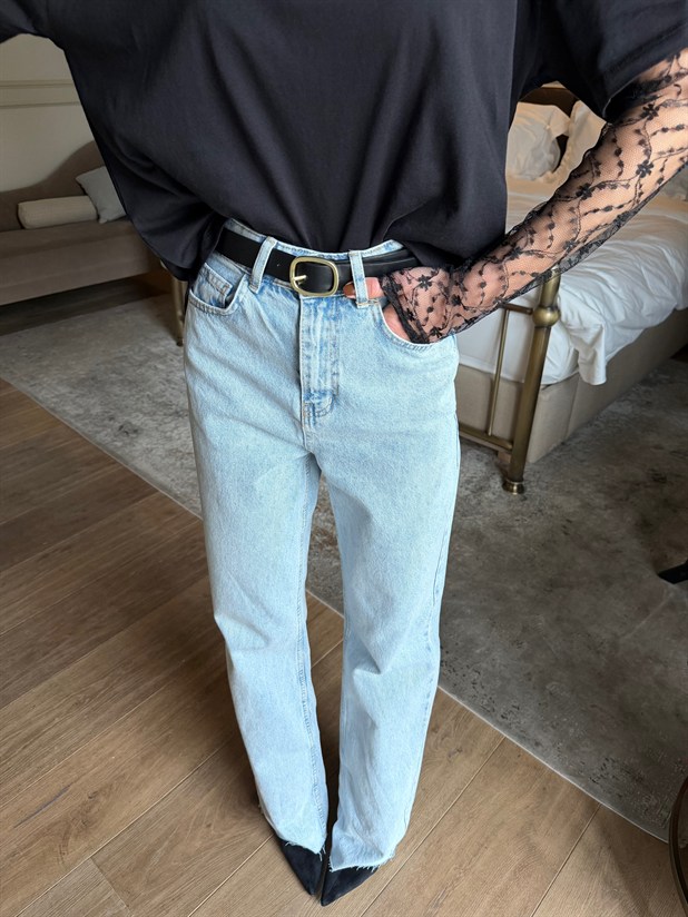 Paça Kesik Palazzo Jean - Buz Mavi