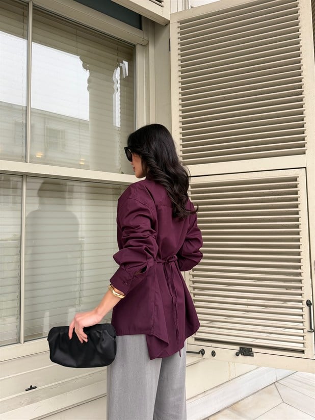 Hakim Yaka Bağlamalı Gömlek - Mürdüm