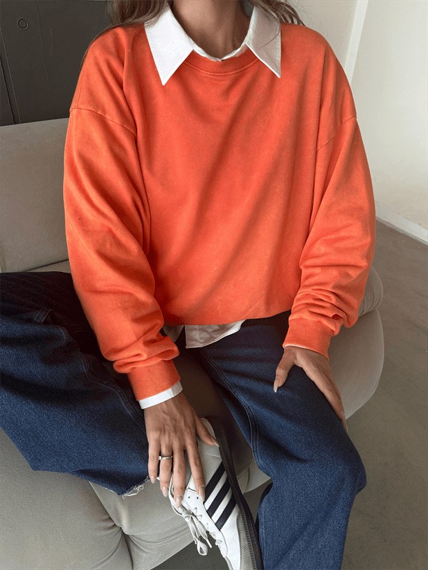 Oversize Yıkama Sweatshirt -Turuncu