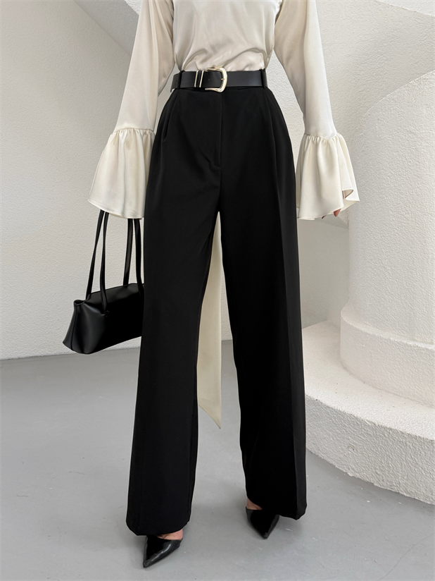 Çift Pileli Palazzo Pantolon - Siyah