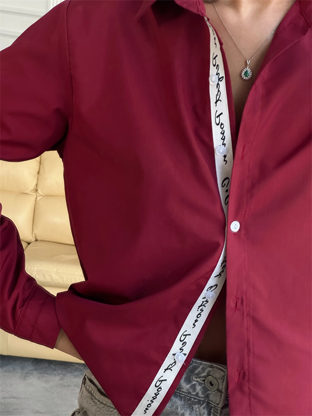 Kol Ve Pat Şerit Crop Gömlek - Bordo