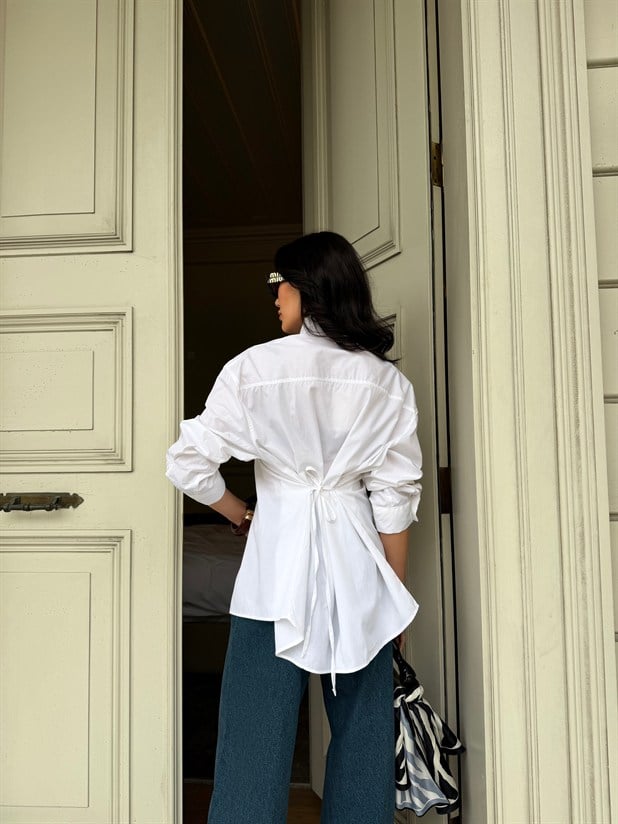Hakim Yaka Bağlamalı Gömlek - Beyaz