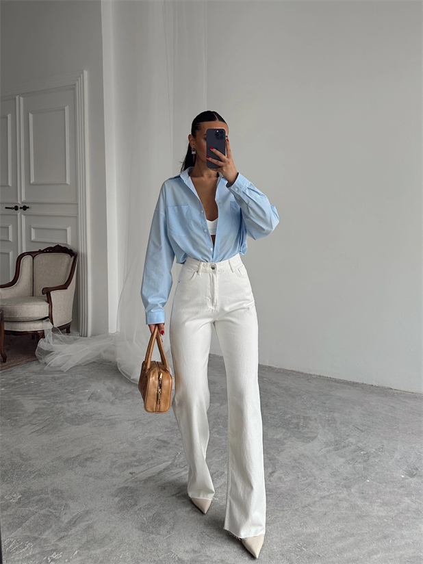 Massimo Paça Kesik Palazzo Jean - Beyaz