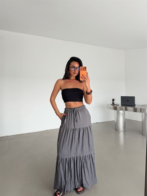 Katlı Maxi Etek - Antrasit