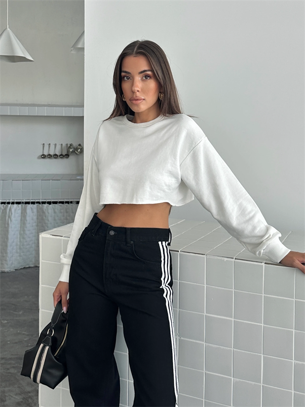 Dikişsiz Crop Sweat - Beyaz