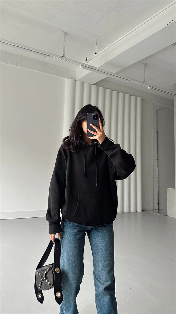 Kanguru İpli Sweat Siyah - Siyah