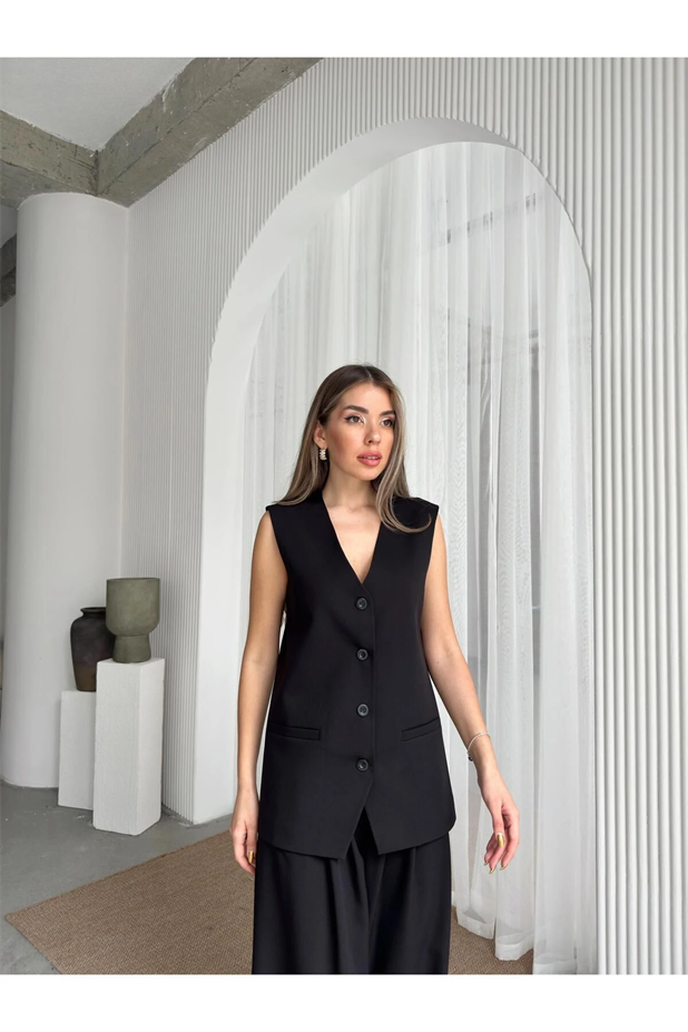 Taila Dört Düğme Yelek Siyah - Siyah
