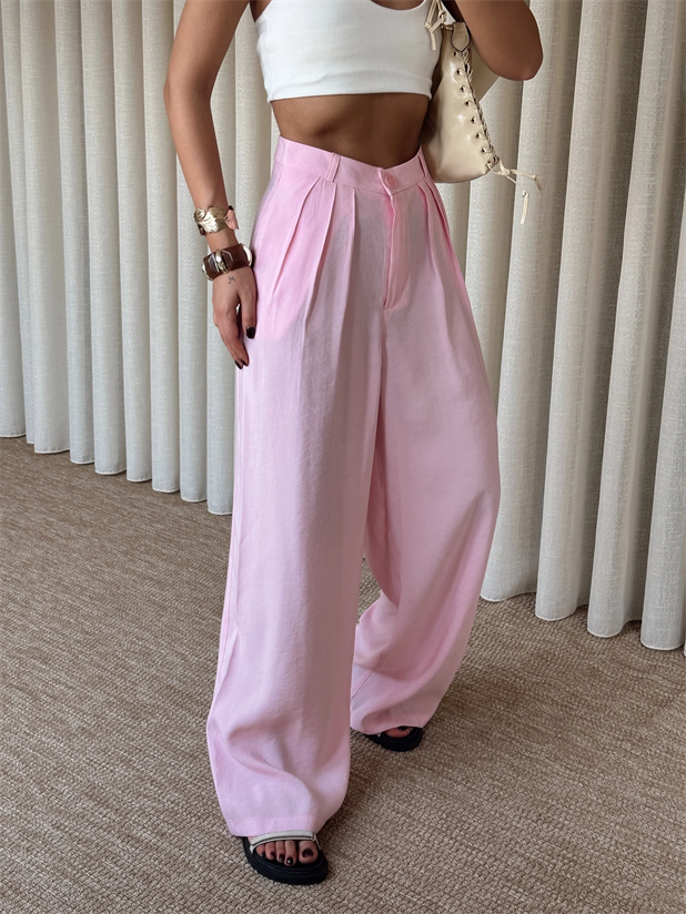 Modal Üç Pile Palazzo  - Pudra Pembe