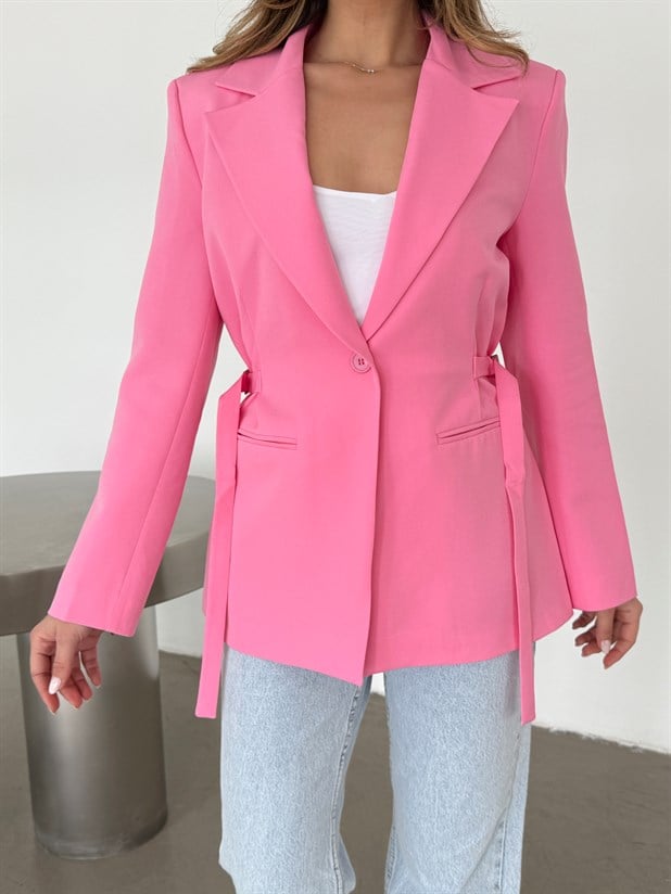 Yanı Tokalı Ceket - Pembe
