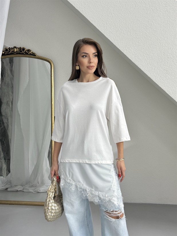 Altı Saten Dantel Basic - Ekru