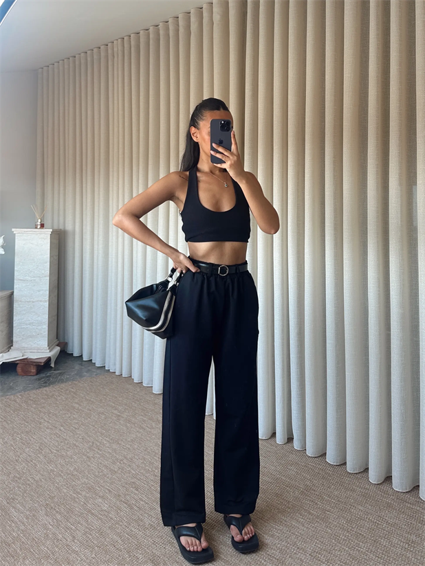 Deri Kemerli Eşofman - Siyah