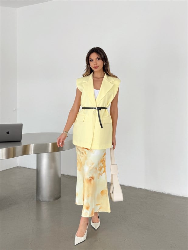 Deri Kemerli Yelek - Limon Sarısı